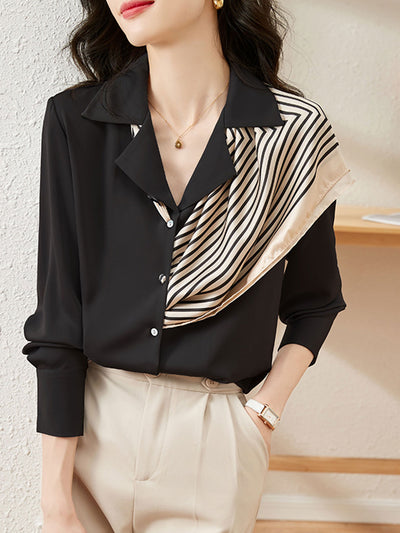 Lauren Classic Suit Collar Contrast Satin Shirt