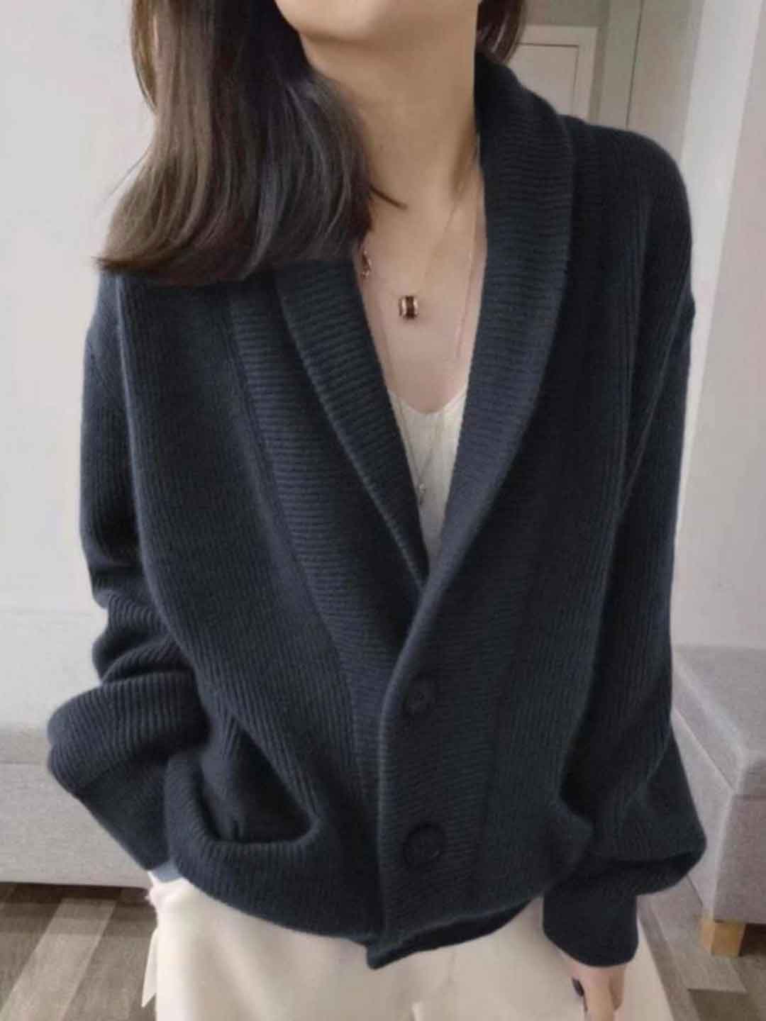 Kylie Loose Lapel Knitted Cardigan Sweater