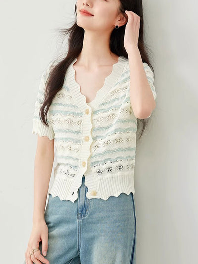 Gianna Retro V-Neck Hollowed Knitted Cardigan