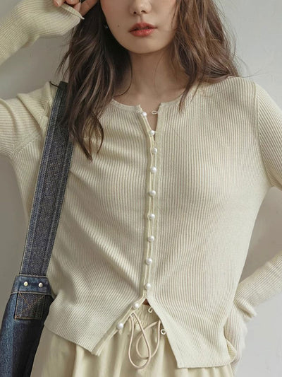 Emma Classic Crew Neck Solid Color Knitted Cardigan