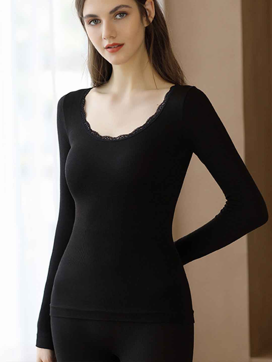 2pcs Women'S Crew Neck Stretch Thermal Underwear
