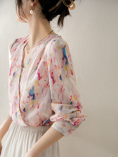 Sarah Loose V-Neck Printed Blouse