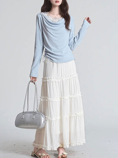 Julia Slim Swing Collar Dimensional Flower Patchwork Top