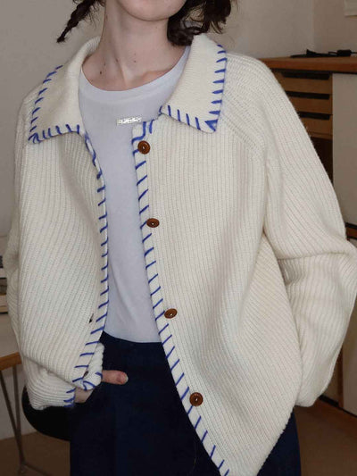 Olivia Loose Lapel Contrasted Color Knitted Cardigan