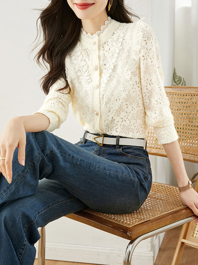 Chloe Retro Lace Solid Color Cardigan