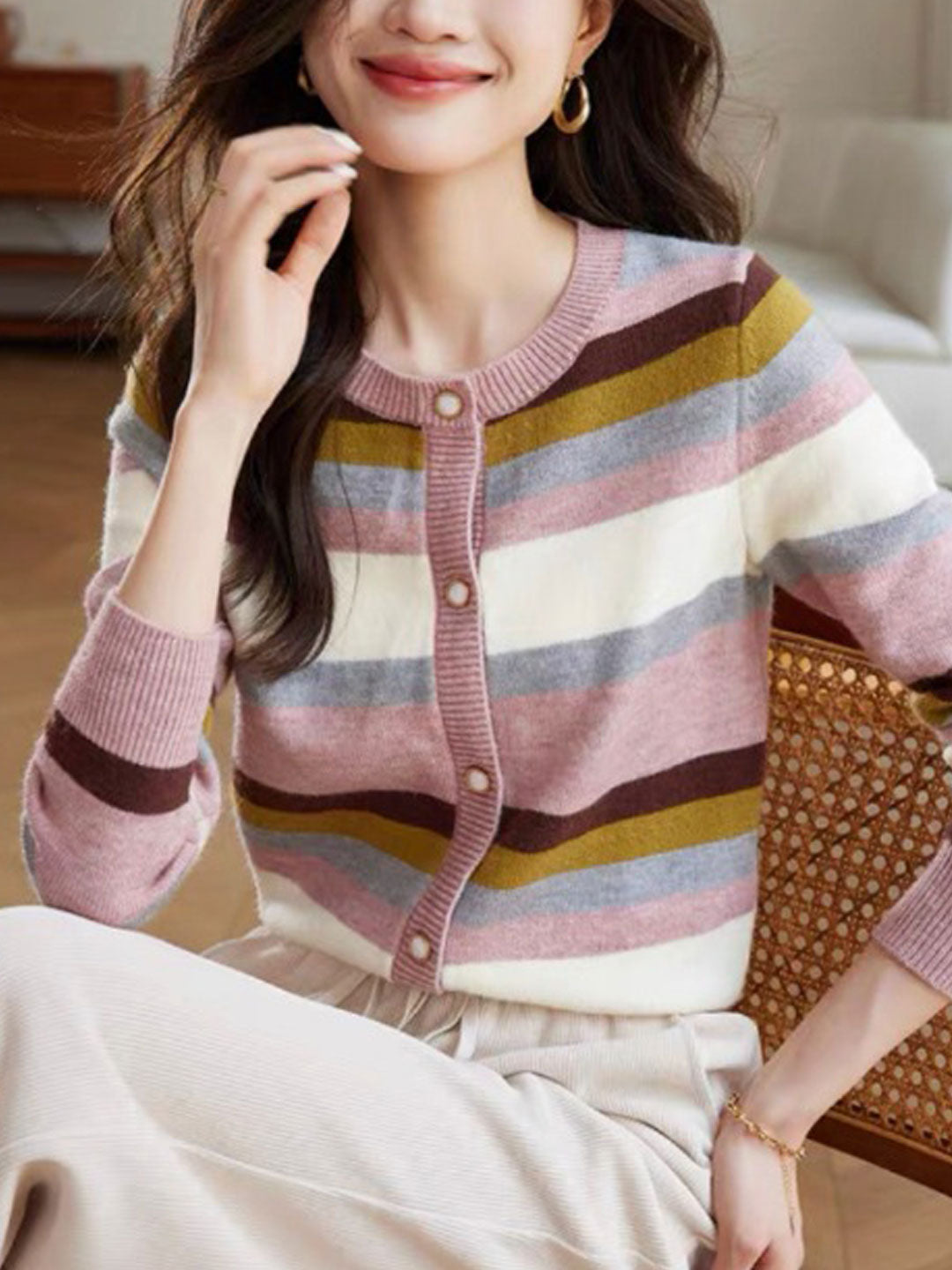 Emma Classic Rainbow Striped Knitted Cardigan