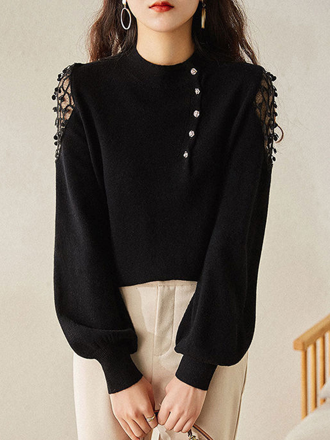Leah Elegant Mesh Buttoned Knitted Sweater