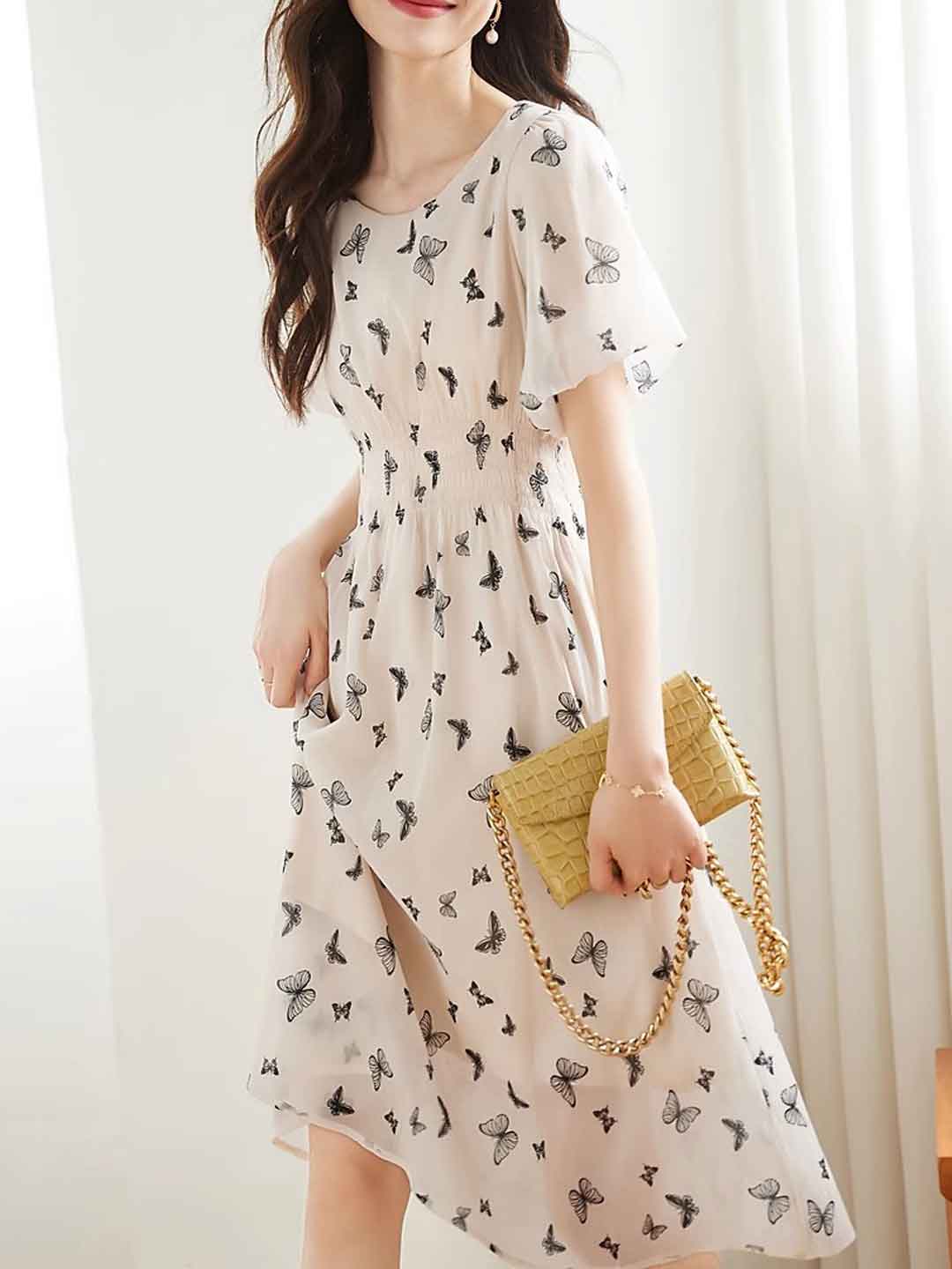 Emma Elegant Butterfly Printed Dress