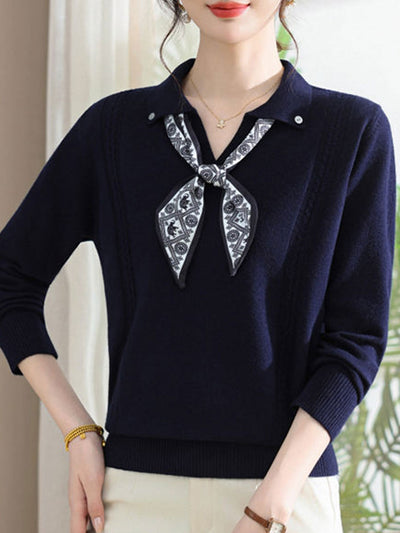 Grace Loose Lapel Scarf Pullover Knitted Top