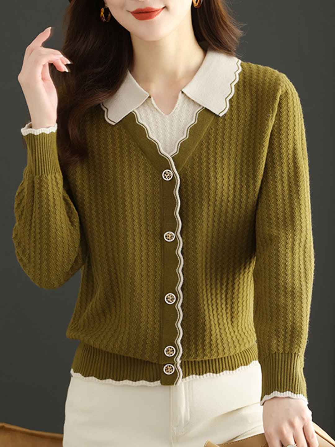 Camila Casual Lapel Mock Two-Piece Knitted Pullover Top