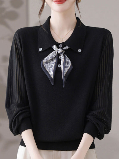 Jasmine Classic Lapel Scarf Pullover Knitted Top