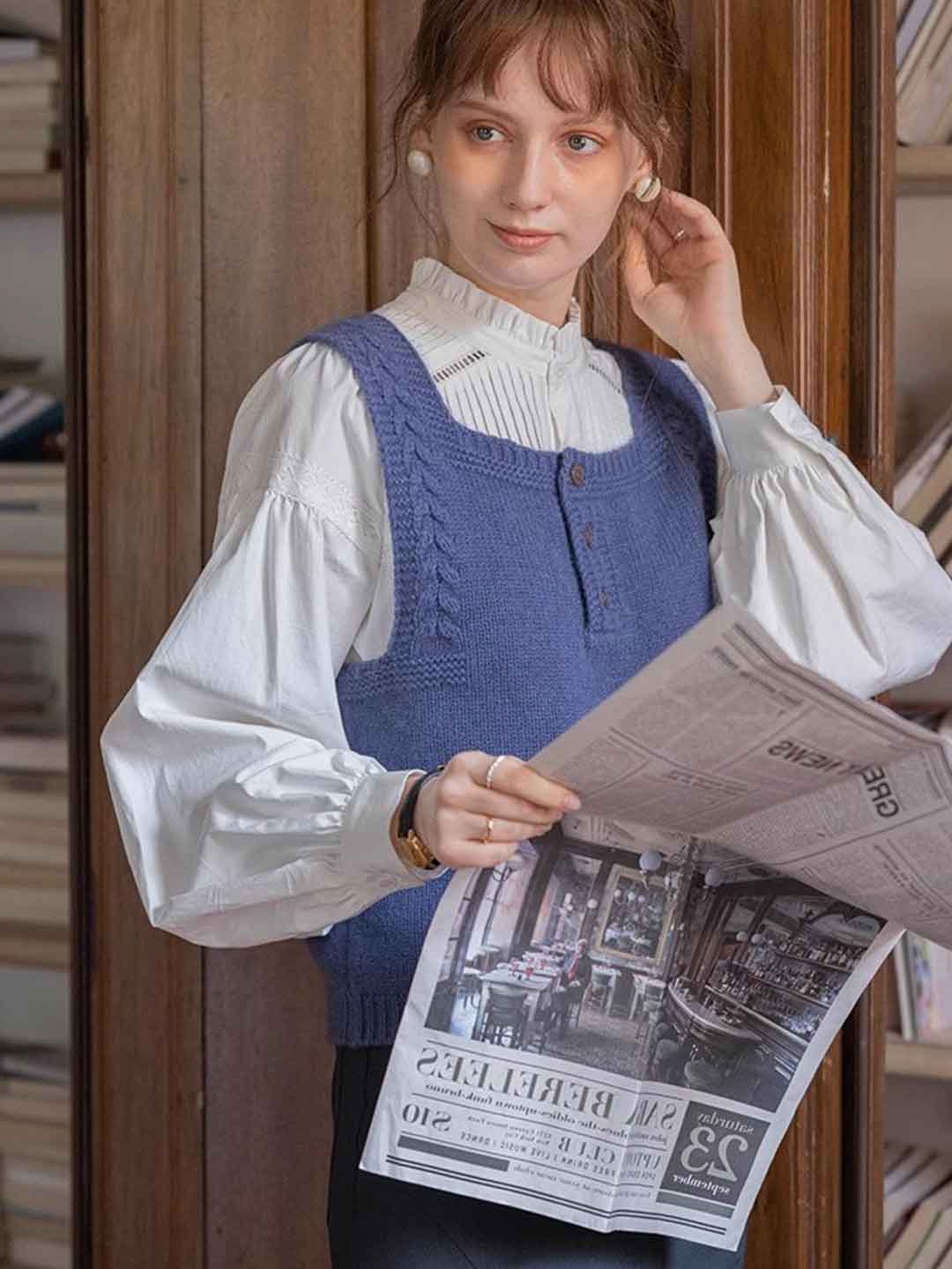 Hannah Retro Square Neck Cable Knitted Vest