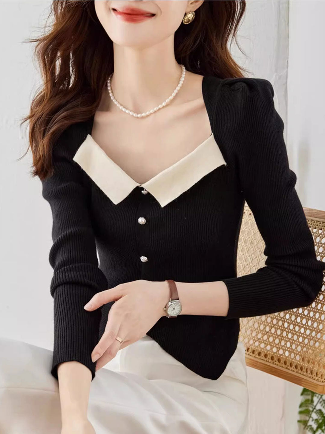 Jessica Retro Color Block Knitted Top