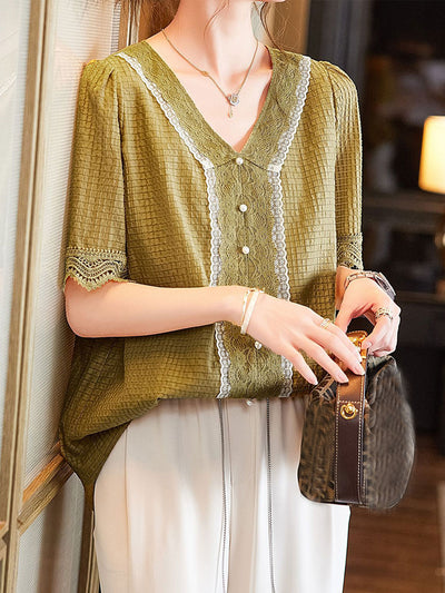 Camila Loose V-Neck Lace Blouse