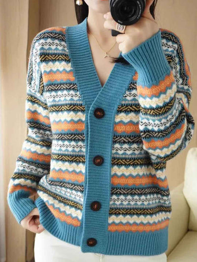 Jessica Loose V-Neck Striped Knitted Cardigan