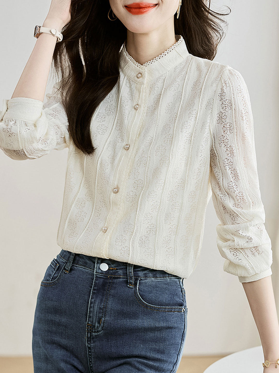 Mia Retro Lace Chiffon Blouse