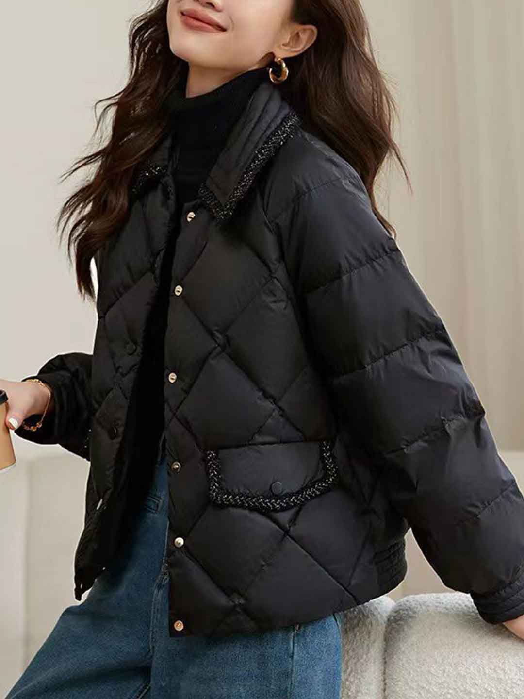 Ella Classic Lapel Diamond Tweed Winter Coat