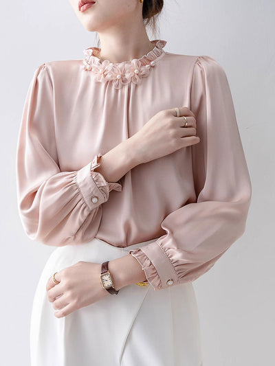 Jocelyn Classic Stand Collar Auricular Chiffon Top