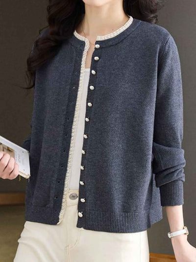 Emma Loose Crew Neck Lace Knitted Cardigan