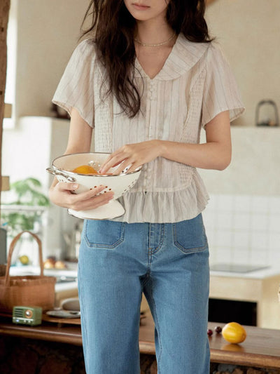 Payton Retro V-Neck Striped Waist Top