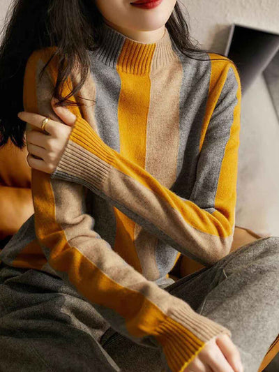 Jessica Casual Turtleneck Striped Knitted Top