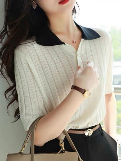 Abigail Casual Contrasted Color Knitted Top
