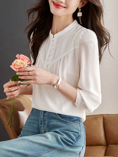 Grace Classic Crew Neck Chiffon Shirt