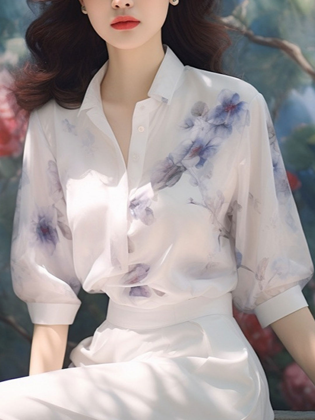 Isabella Casual Lapel Printed Chiffon Shirt