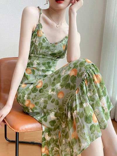 Emma Retro Floral Printed Chiffon Slip Dress