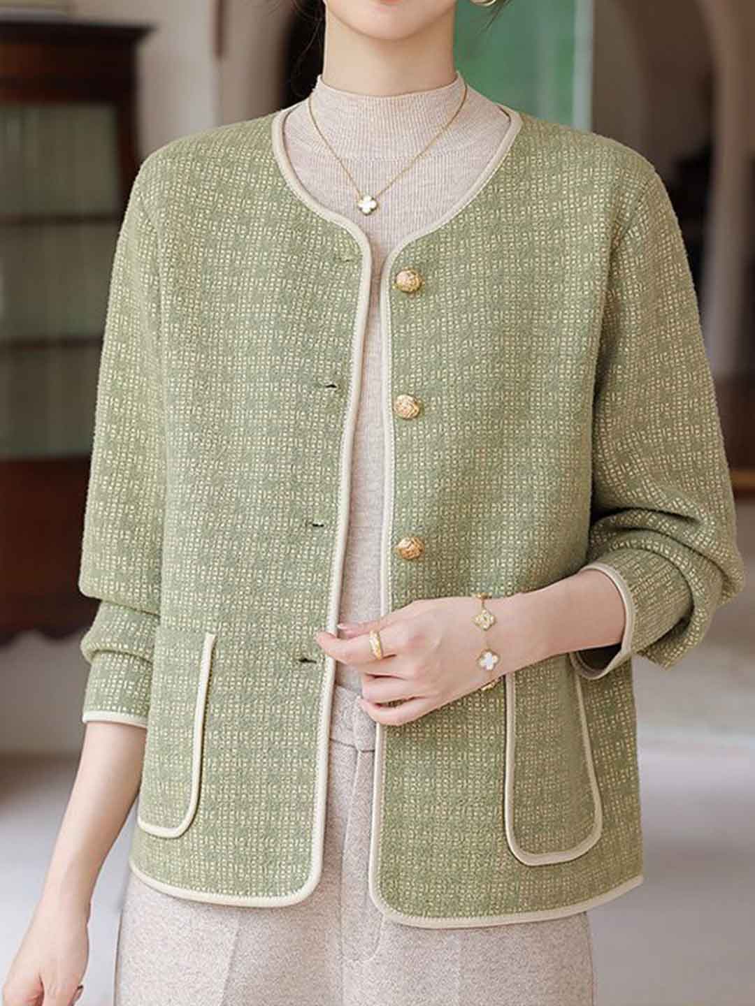 Hannah Elegant Crew Neck Tweed Coat