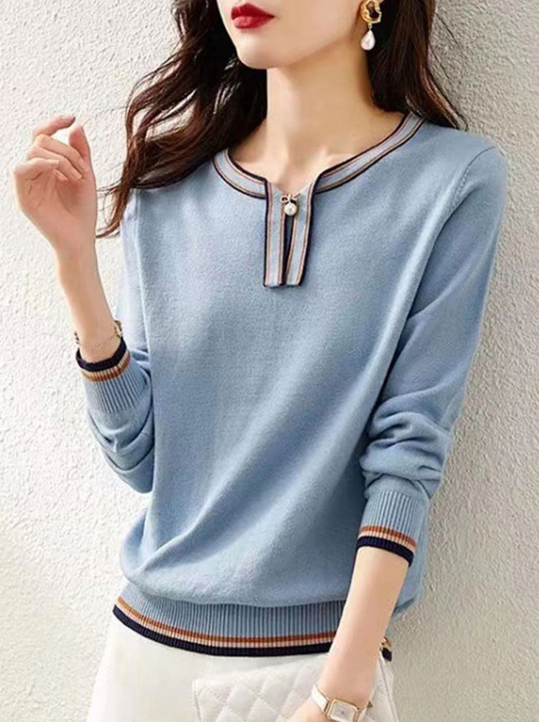 Lauren Classic Contrasting Color Knitted Pullover Top