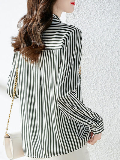 Kayla Classic Lapel Printed Asymmetric Striped Shirt