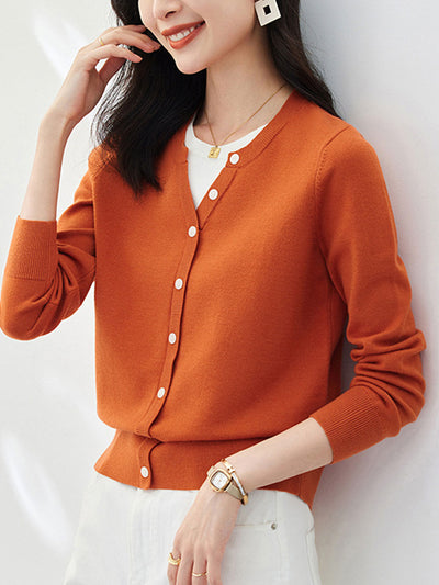 Taylor Retro V-Neck Knitted Cardigan Sweater-Orange