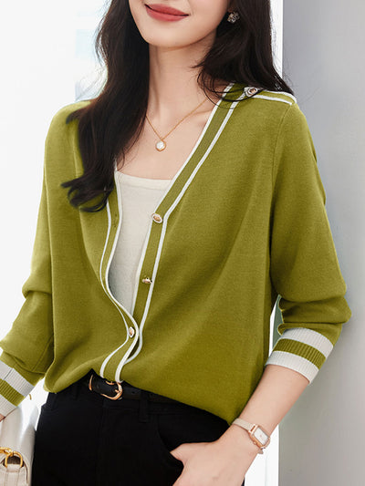 Ashley Elegant Contrast Color Knitted Cardigan