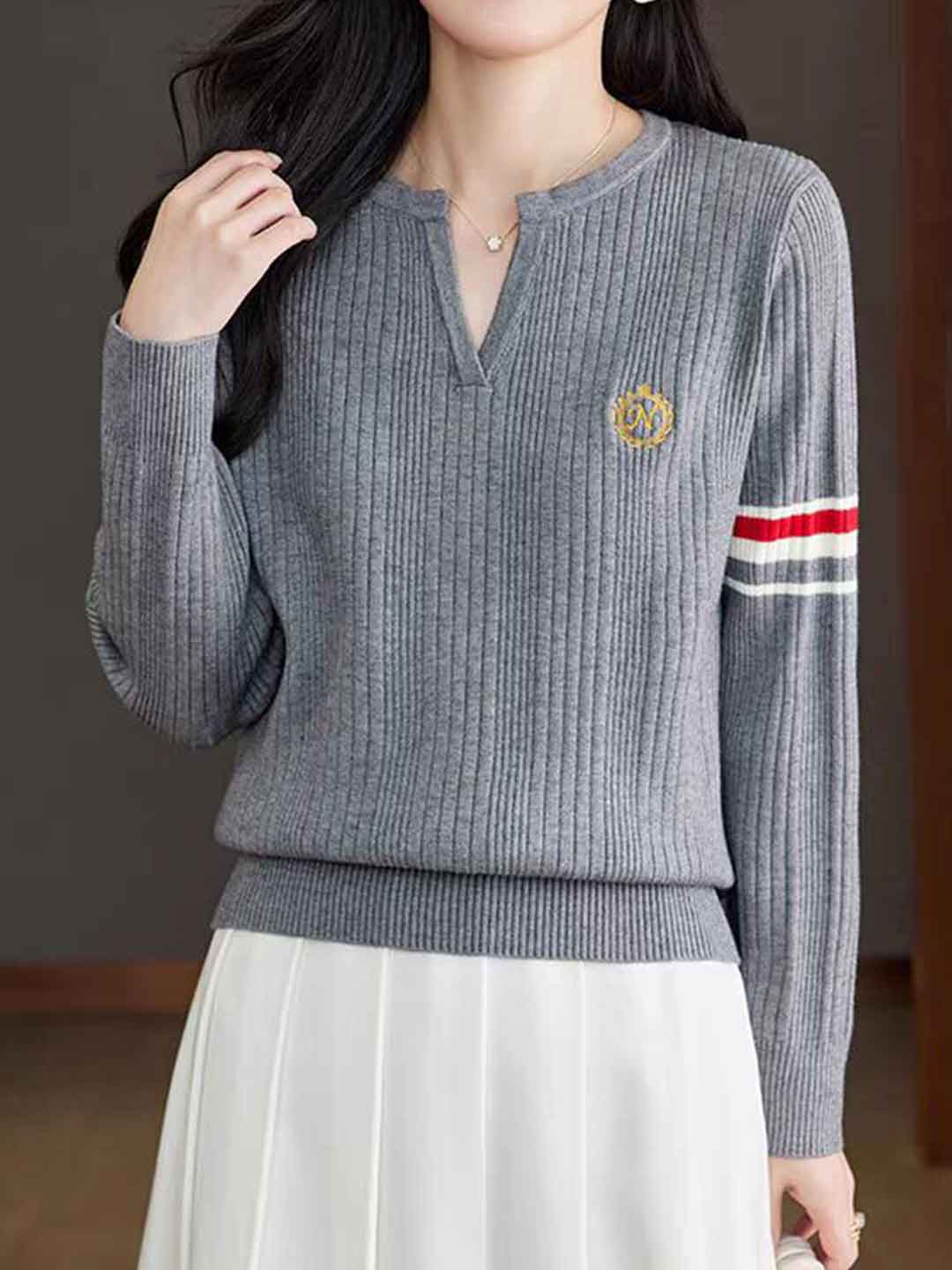 Valeria Loose V-Neck Striped Knitted Top