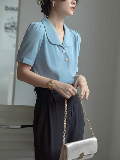 Destiny Loose V-Neck Solid Chiffon Shirt