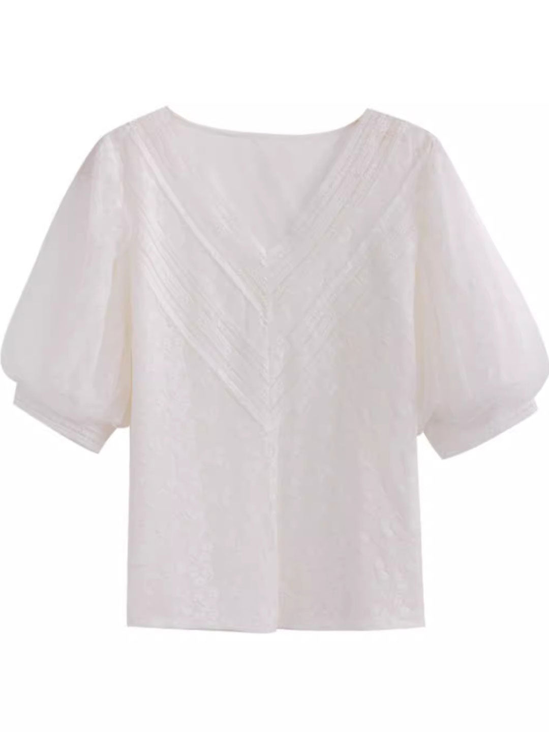 Brianna Retro Lace Puff Sleeve Chiffon Blouse