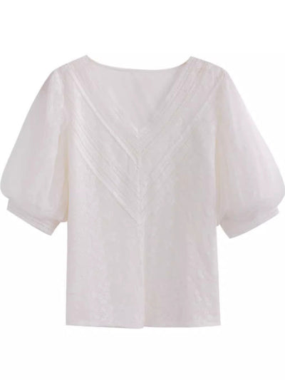 Brianna Retro Lace Puff Sleeve Chiffon Blouse