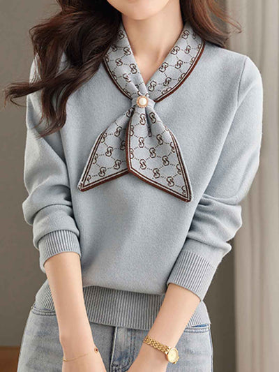 Andrea Loose Bow Scarf Collar Knitted Top