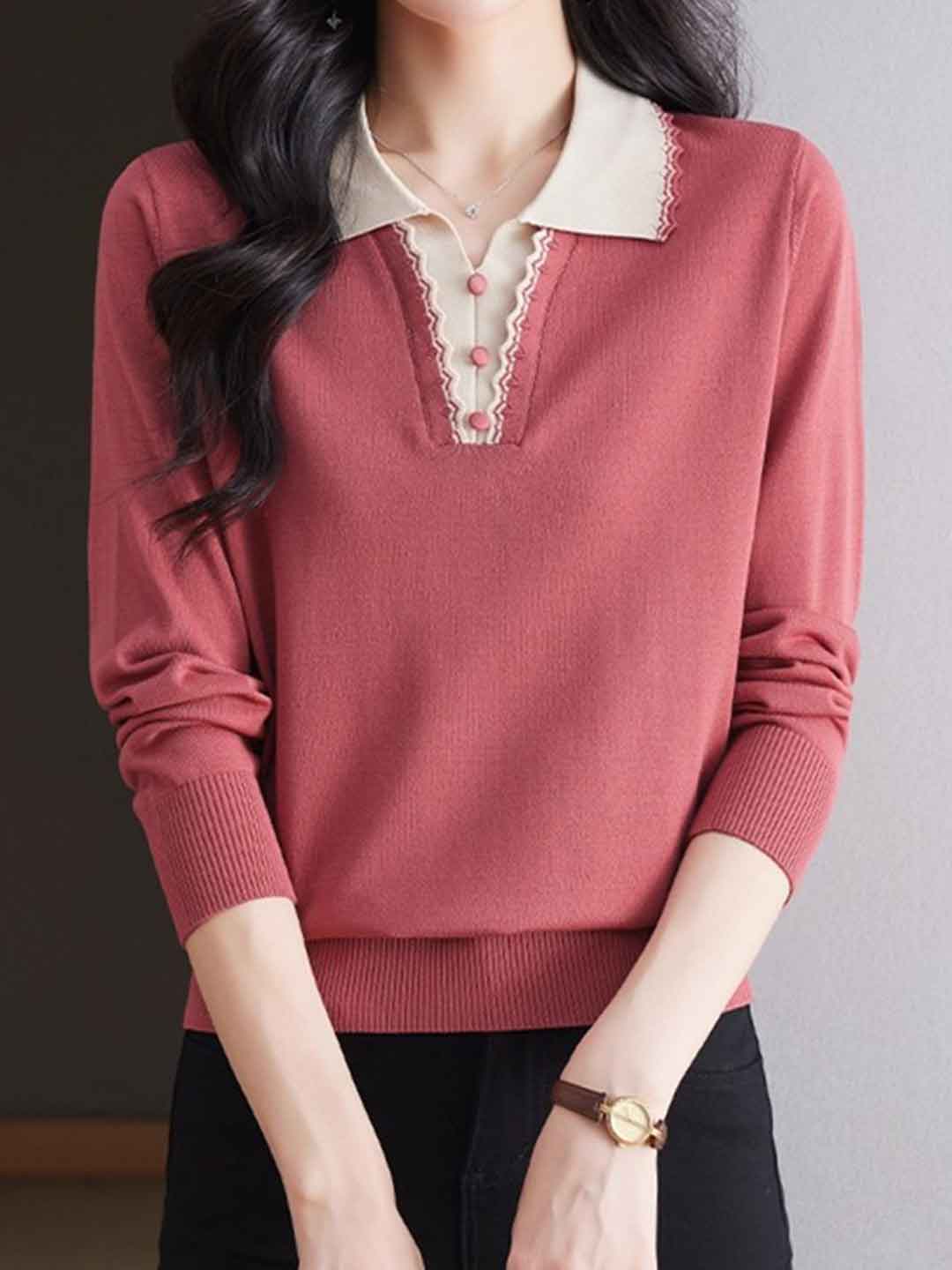 Sophia Loose Lapel Pullover Knitted Top