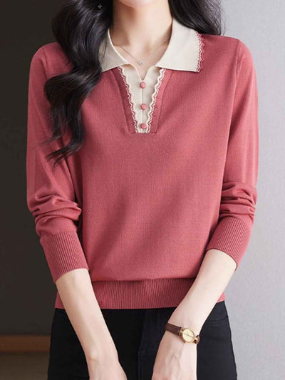 Sophia Loose Lapel Pullover Knitted Top