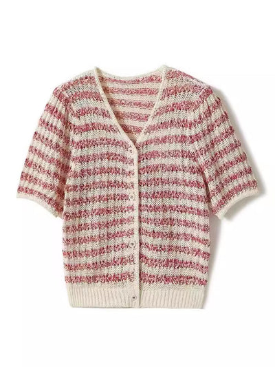 Chloe Classic V-Neck Striped Knitted Cardigan
