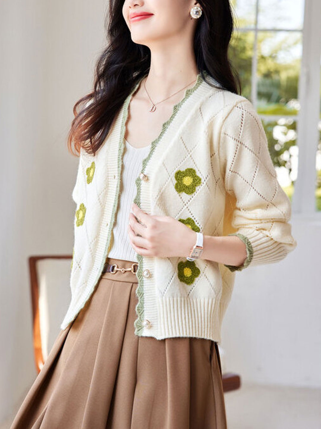 Mia Auricular Hollowed Patchwork Knitted Cardigan