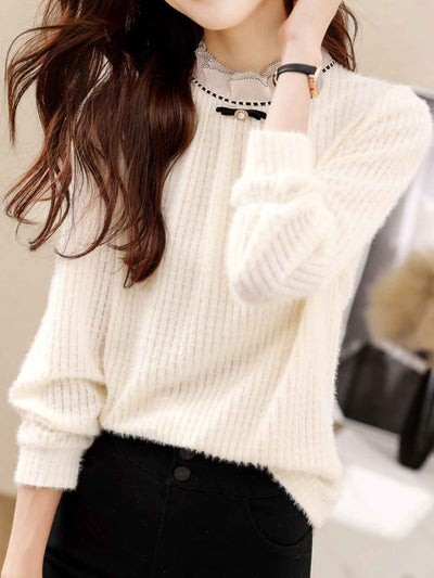 Madison Classic Lace Collar Solid Color Top