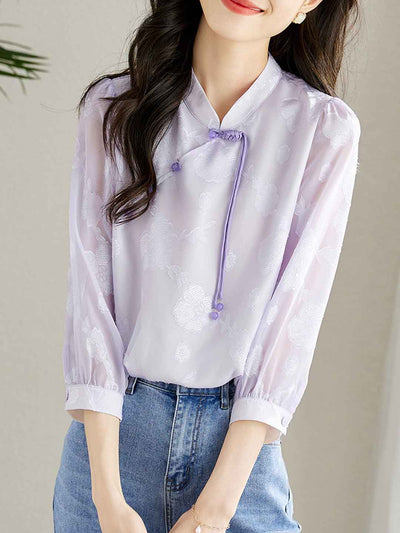 Jasmine Classic Buttoned Floral Textured Shirt