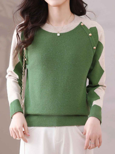 Bailey Loose Crew Neck Jacquard Knitted Pullover Top