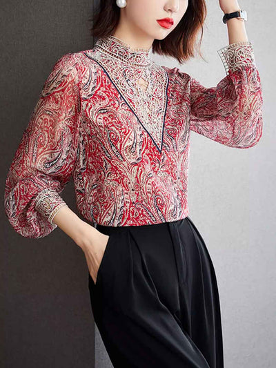 Kayla Retro Embroidered Balloon Sleeve Blouse