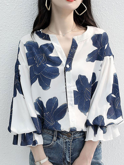 Kaitlyn Vacation V-Neck Chiffon Blouse