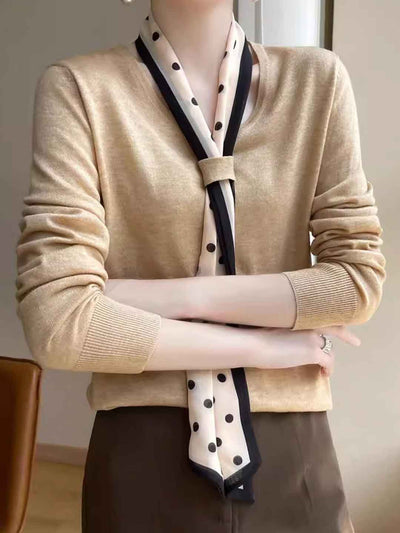 Camila Loose V-Neck Scarf Knitted Sweater