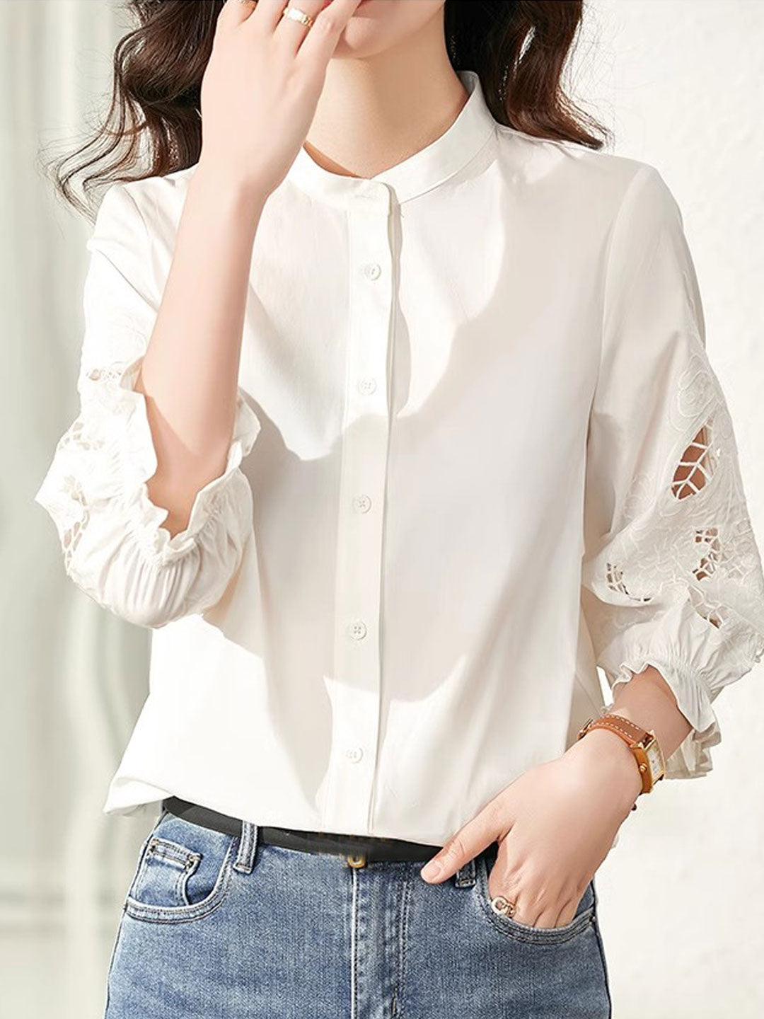 Kayla Casual Embroidered Shirt-White